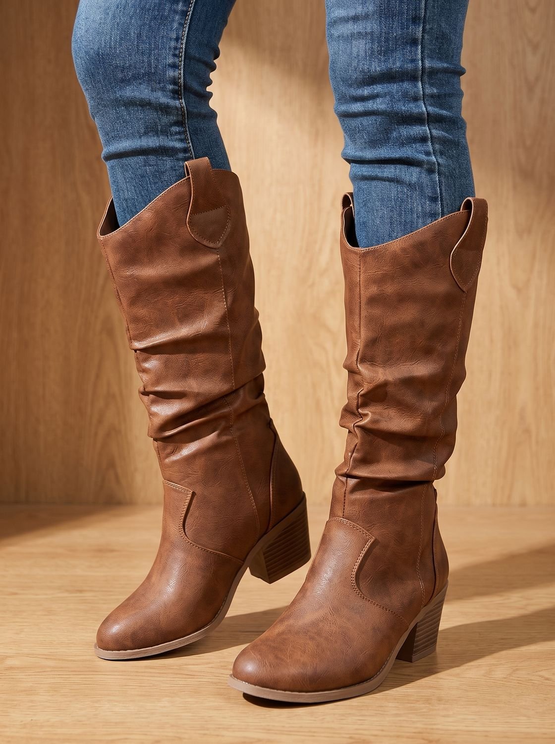 Women's Wide Calf Knee High Boots, Flat Pull On Riding Boots