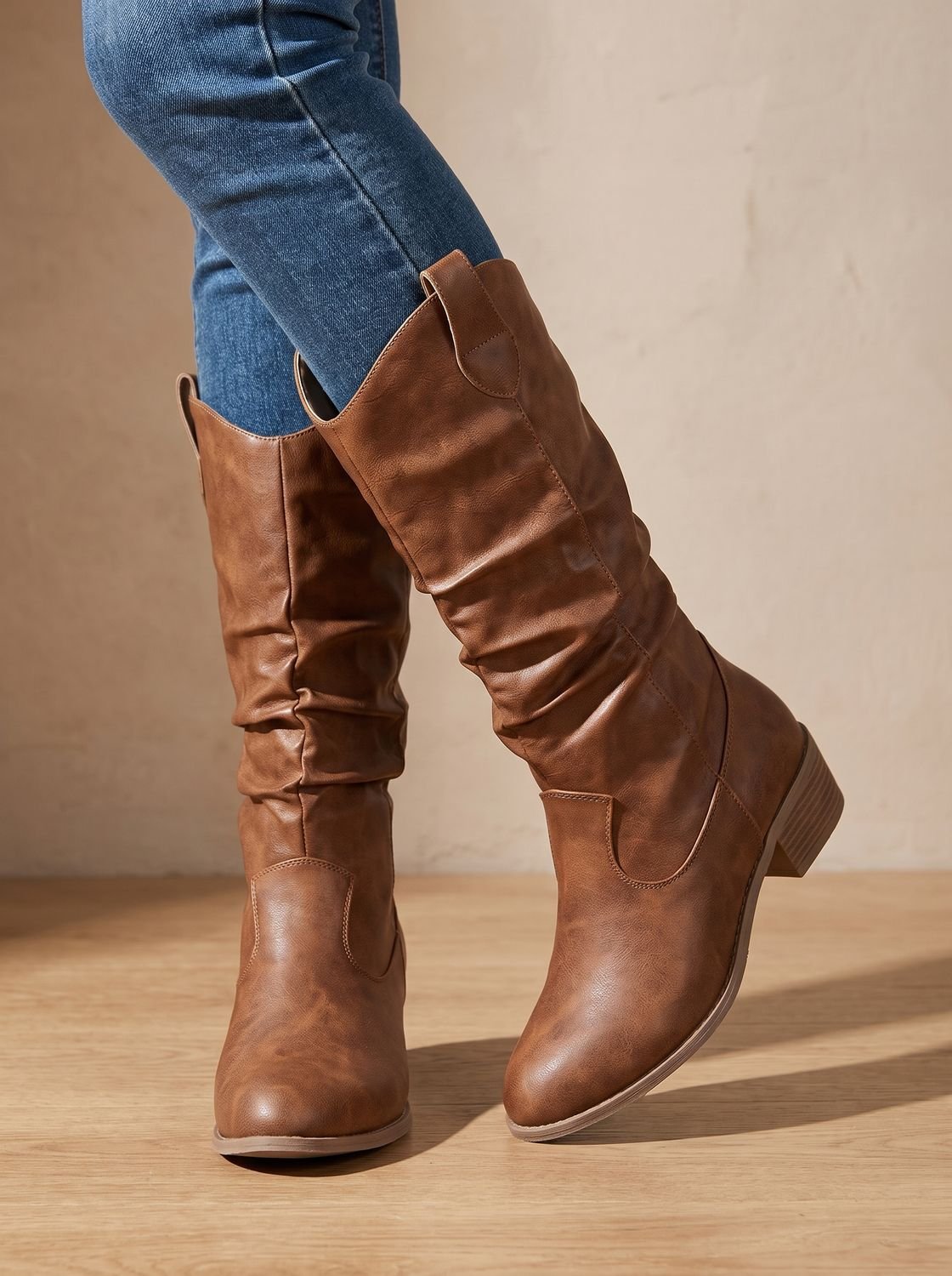 Women's Wide Calf Knee High Boots, Flat Pull On Riding Boots