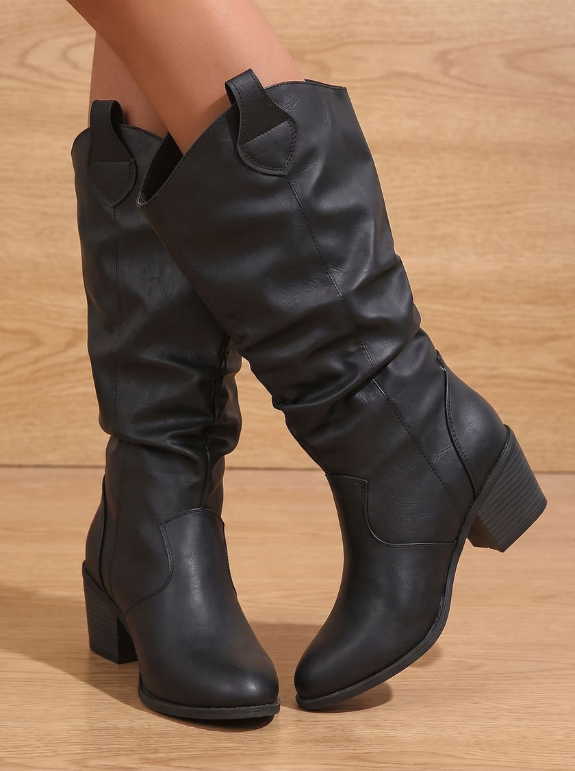 Women's Wide Calf Knee High Boots, Flat Pull On Riding Boots