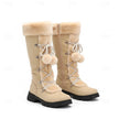 Winter snow boots for women, lace up fur cuff mid calf boots in Beige
