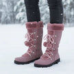 Winter snow boots for women, lace up fur cuff mid calf boots in Purple